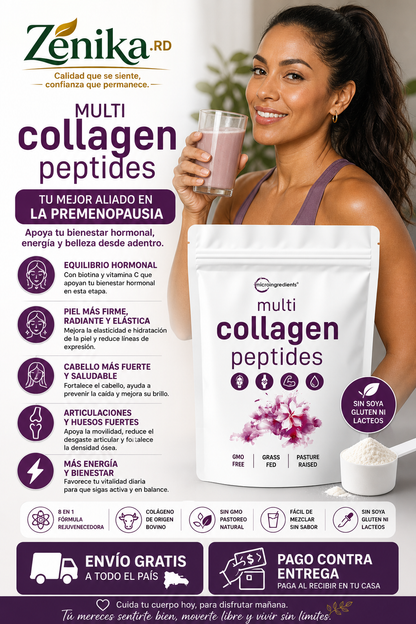 Colágeno múltiple, 1 libra – hidrolizado tipo I, II, III, V, X con biotina, ácido hialurónico, vitamina C –