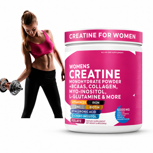 Creatina Monohidrato en Polvo para Mujeres 5000mg con Colágeno, BCAA, Mio-Inositol y Vitaminas