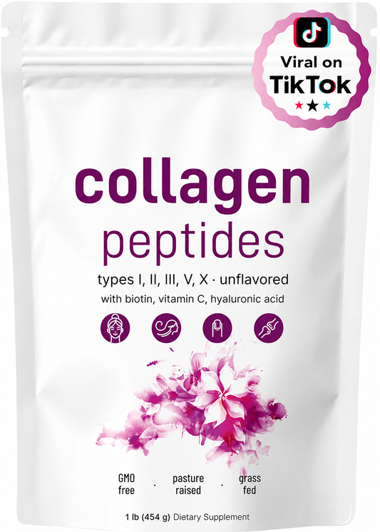 Colágeno múltiple, 1 libra – hidrolizado tipo I, II, III, V, X con biotina, ácido hialurónico, vitamina C –