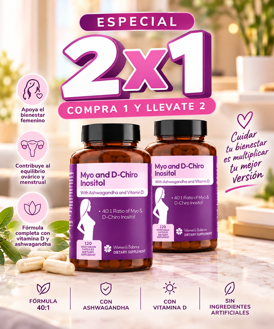 2 frascos de Myo-inositol y D-Chiro inositol para el equilibrio hormonal para mujeres