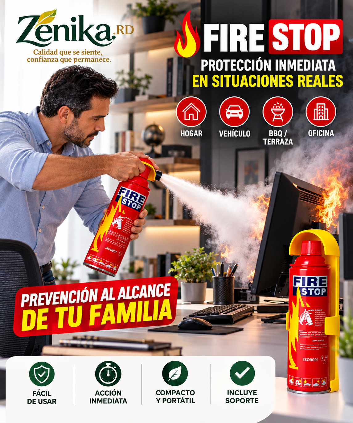 Paquete de 2 extintores con soportes de montaje, portátil para el hogar, cocina, carro, barco, BBQ, protección multiusos,1000ML