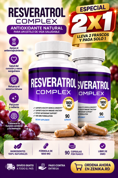 Dos frascos de Complejo de Resveratrol con 1800mg para Combatir el Envejecimiento y Mejorar la Salud del Corazón, Antioxidante Potente