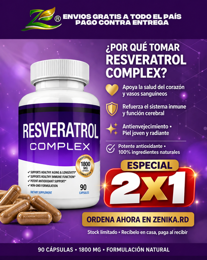 Dos frascos de Complejo de Resveratrol con 1800mg para Combatir el Envejecimiento y Mejorar la Salud del Corazón, Antioxidante Potente