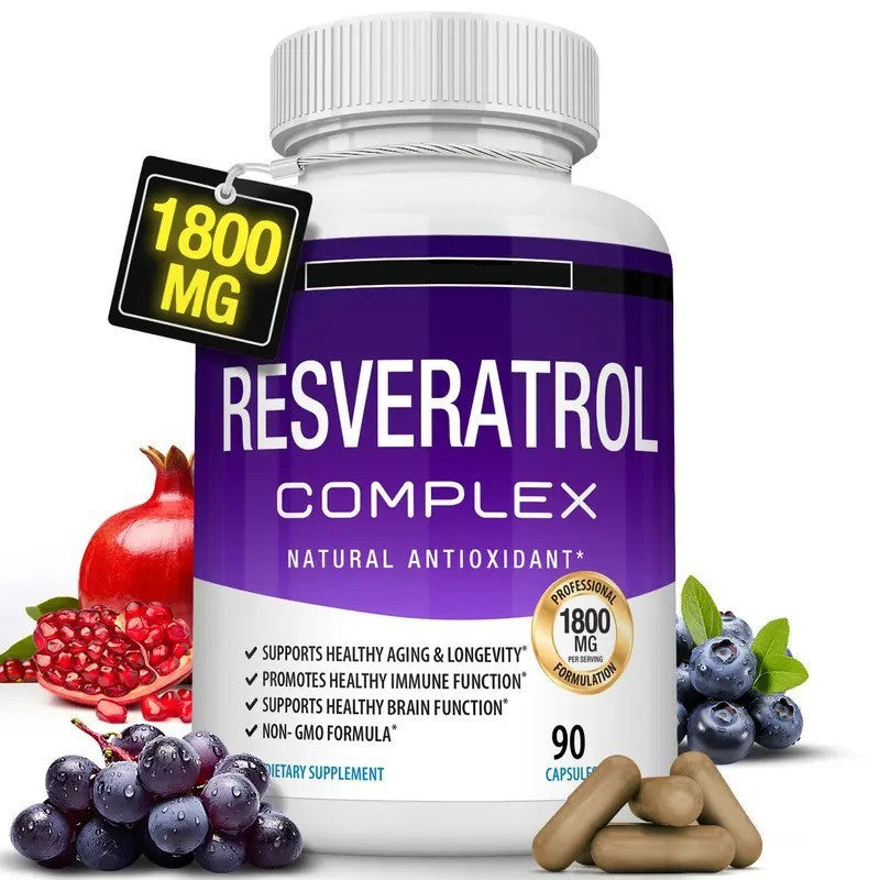 Dos frascos de Complejo de Resveratrol con 1800mg para Combatir el Envejecimiento y Mejorar la Salud del Corazón, Antioxidante Potente