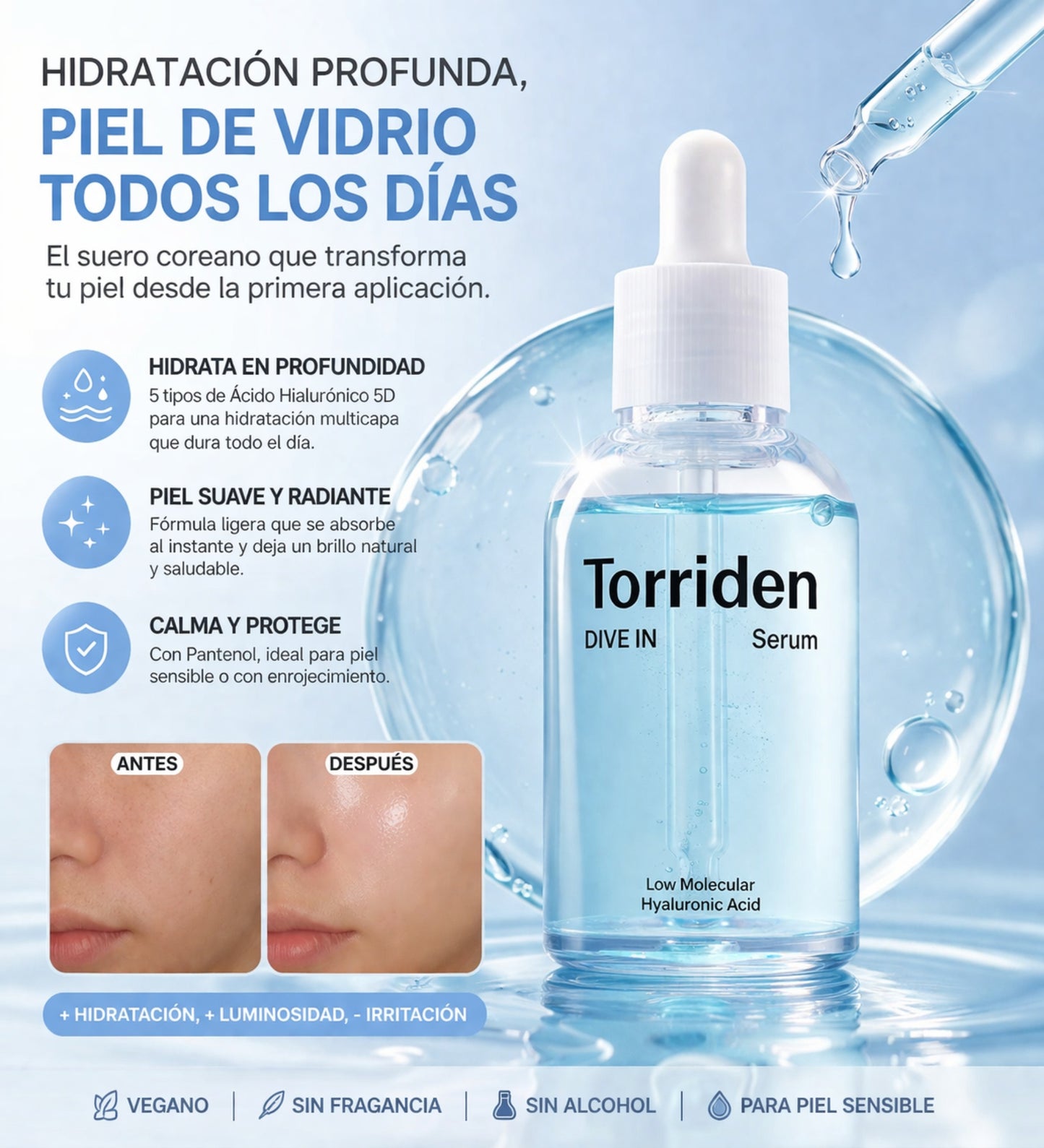 Torriden DIVE IN Suero de ácido hialurónico para hidratación profunda